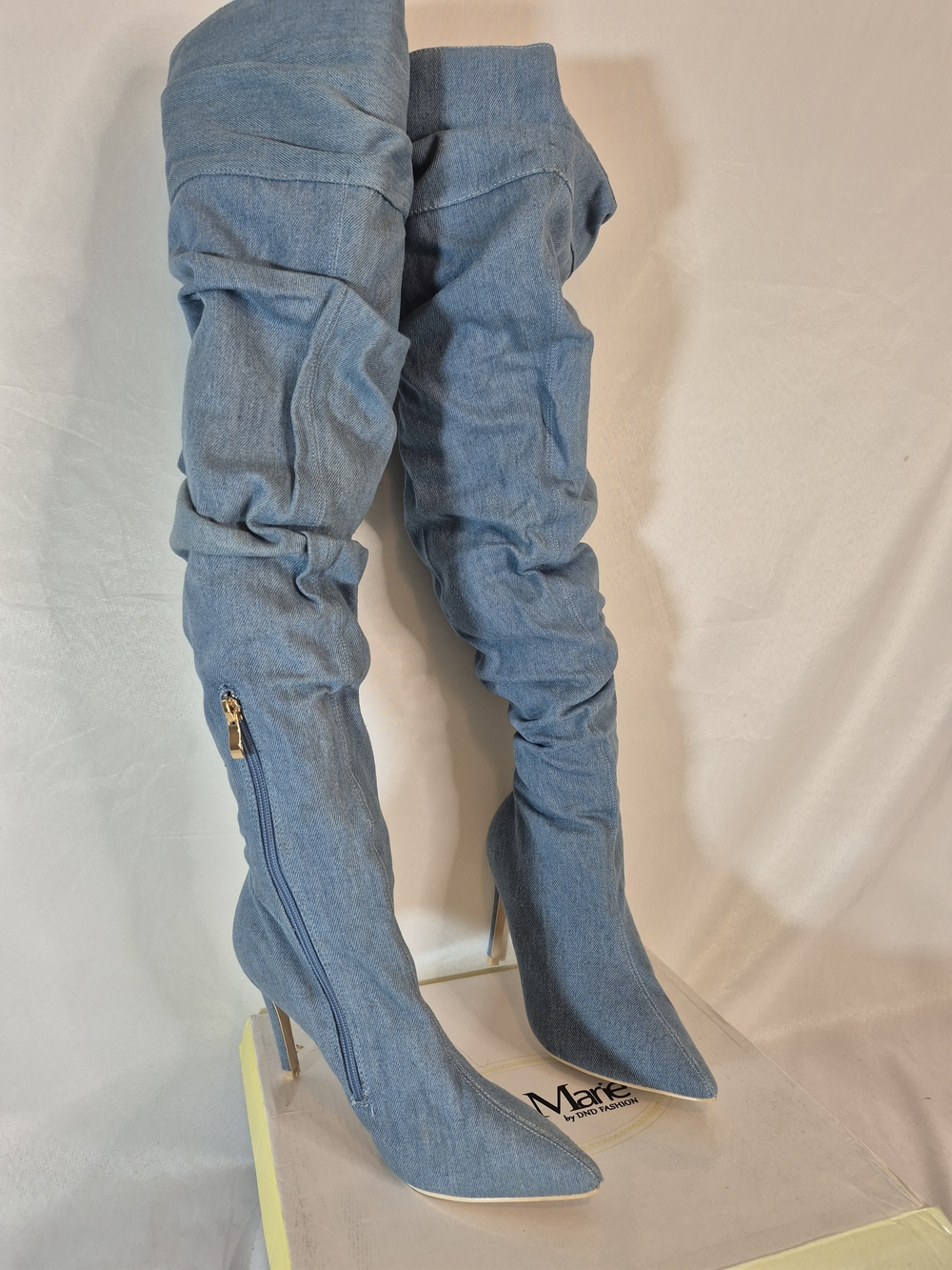 Bella Marie Light Blue Denim Over-the-Knee Stiletto Boots
